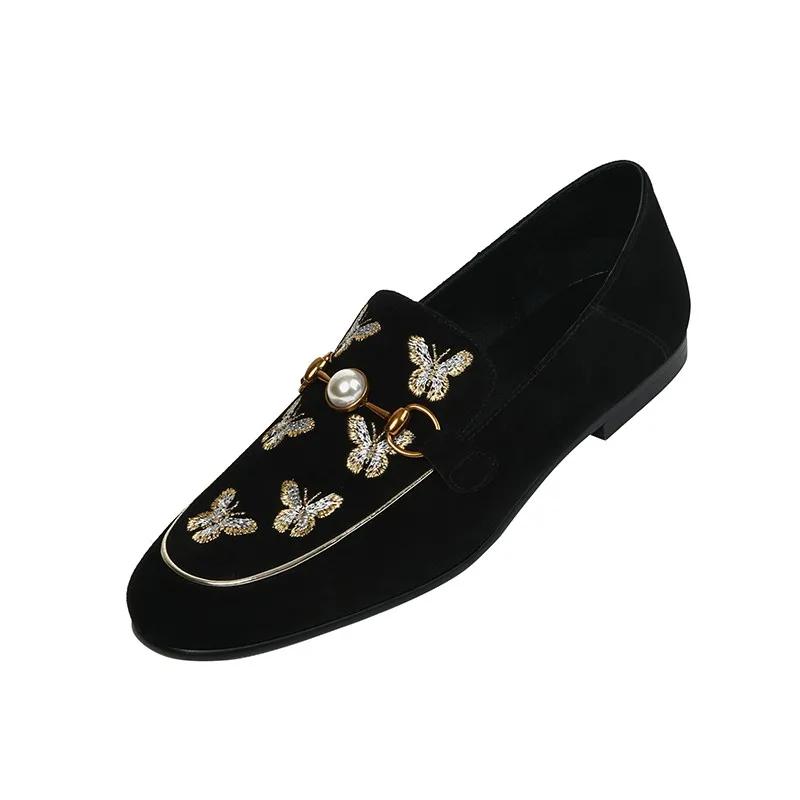 Women Shoes Flat Shoes Loafers Comfortable Work Flats Shoe Loafers Female New 2024 Spring Autumn Pearl Embroidered Bee
