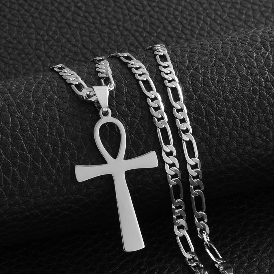 Anniyo 4.3CM Egyptian Cross Pendant Ankh Necklace Woman Men Gold /Silver Color African Charms Jewelry Egypt Nile Key #159321