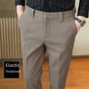Men's Slim-Fit Woolen Tweed Trousers for Autumn/Winter - Casual Nine-Point Suit Pants
