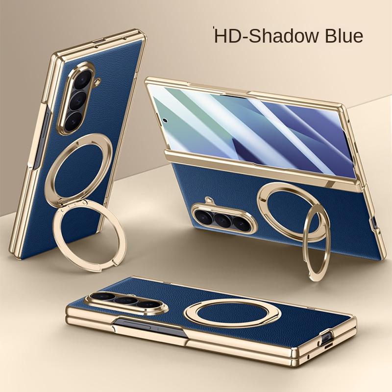 For Samsung Galaxy Z Fold 7 Case Luxury PU Leather Ring Stand Magnetic Wireless Charging Protect Back Cover for Z Fold7 Shell