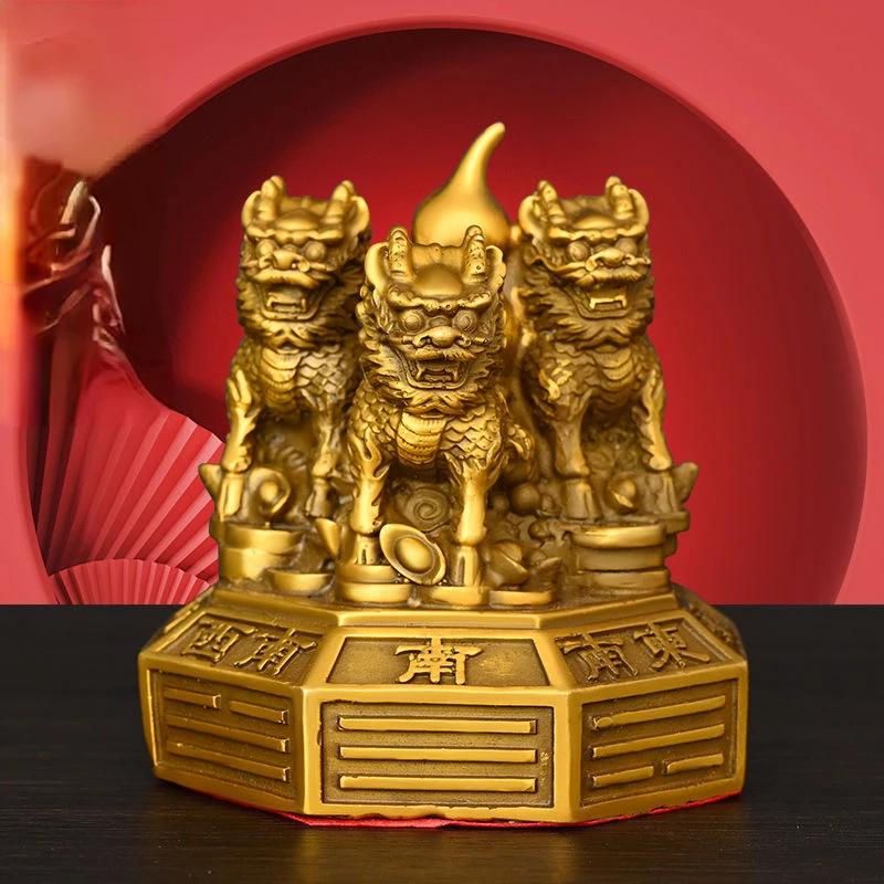 Lucky Feng Shui Copper Unicorn Ornaments Gossip Formation Money Yuanbao Gourd Home Decor Sculptures