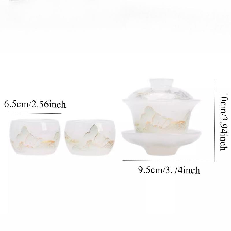 Landscape glazed cover bowl two cups three talent cover bowl kung fu tea set household tea set tea set