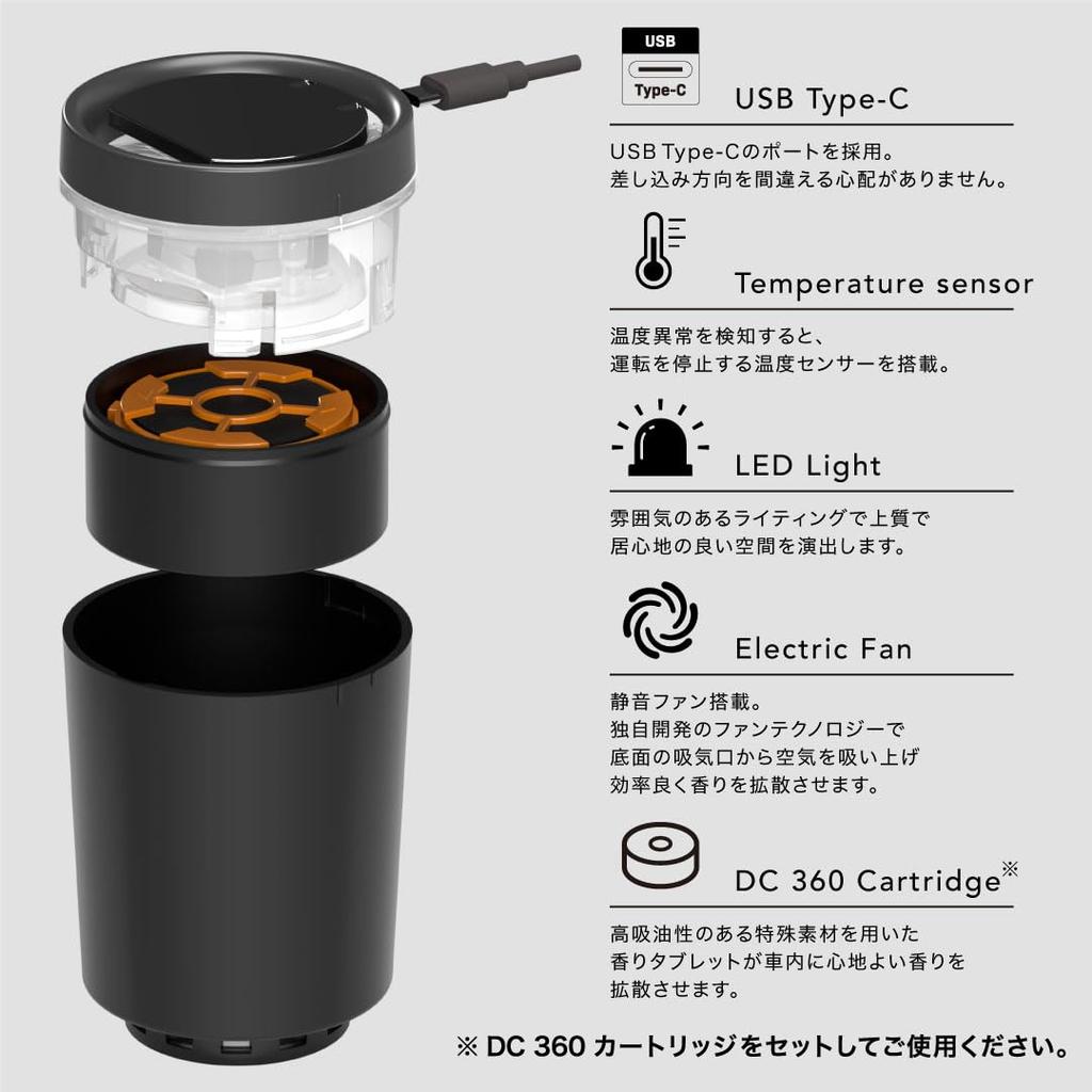 Official Car Poppy DC360 Diffuser Musk Car Air Freshener Made In Japan by Dia Car Accessories [White Set] Fan-Type Set, Chemical,