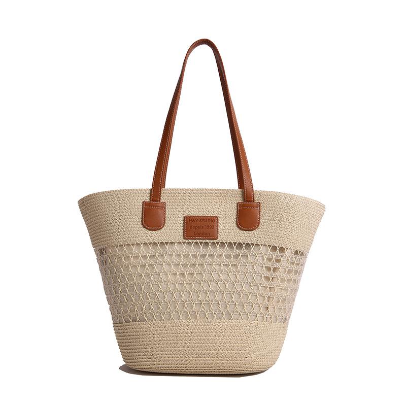 Shoulder large capacity women's bag seaside vacation woven tote bag straw bag portable French beach bag new