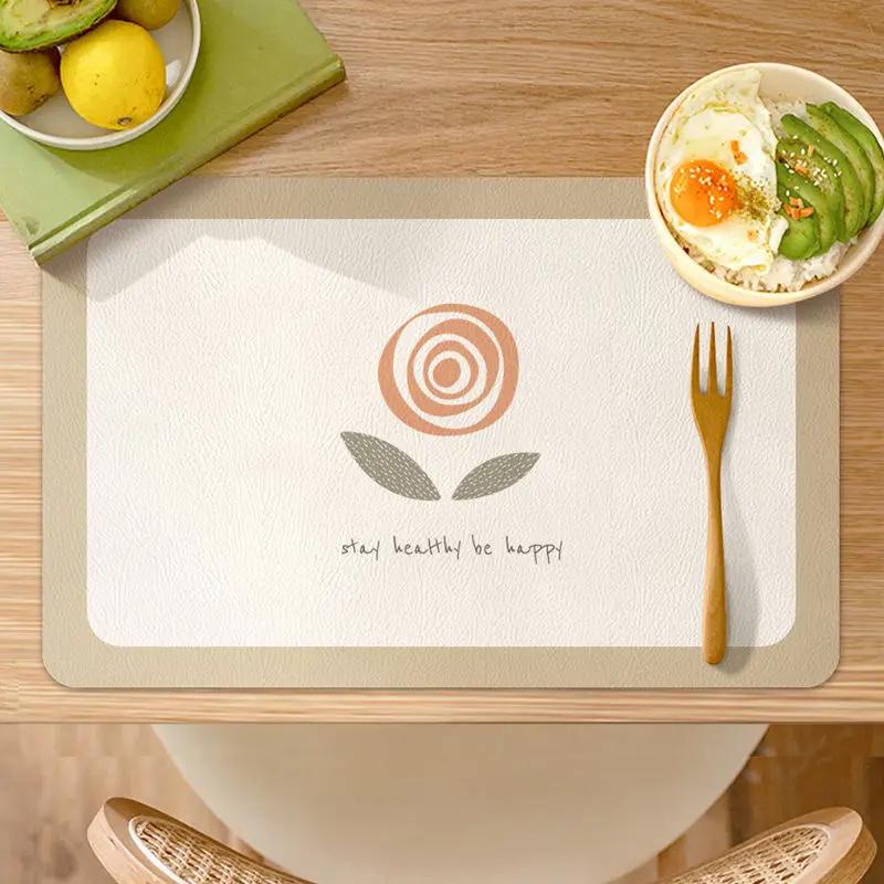 

Cute Hand-Painted Leather Placemat Simple PU Table Mat Waterproof Oilproof Heat Insulation Cup Bowl Mat Cozy Dinning Table Decor 43x30cm 1pc