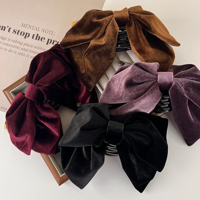 Rétro Nouveauté Haut de gamme Velours Nœud Grande Pince à Cheveux Pince Requin pour Femme Fille Doux Élégant Épingle à Cheveux Barrettes Accessoires de Cheveux Mode