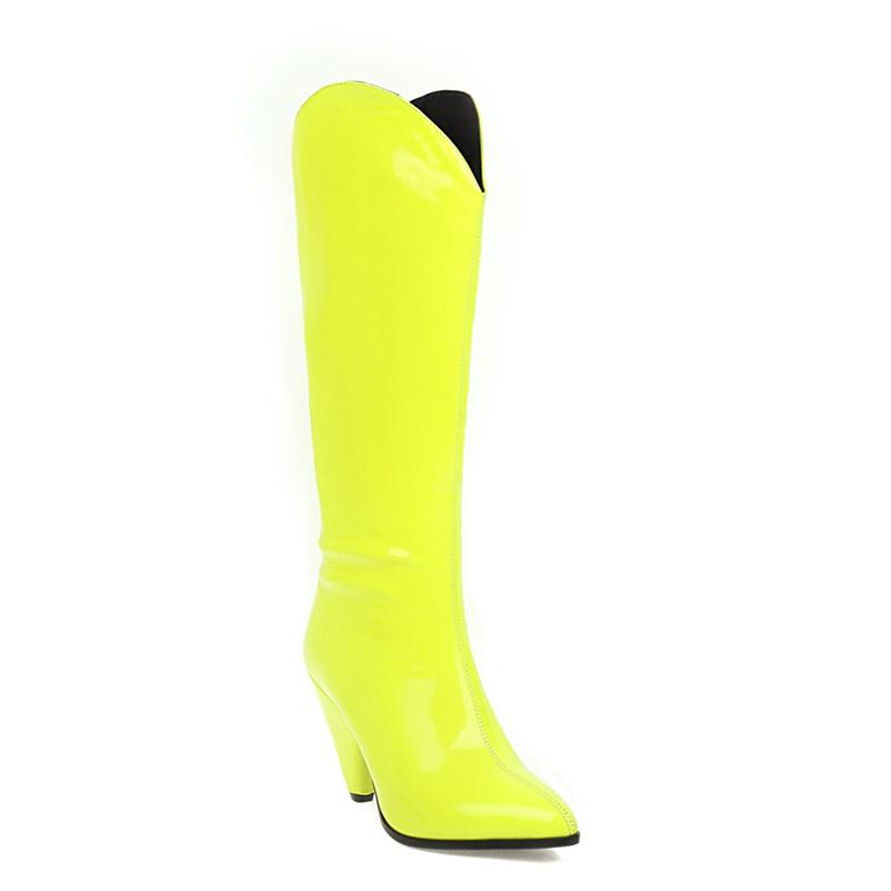 Yellow Women's High Boots Winter Shoes Fashion Western High Knee Boots Women Pink Patent Leather Party Shoes Ladies Large Size