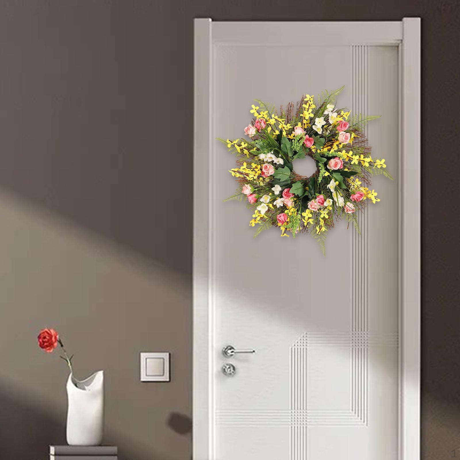 

16 inch Rose Wreath Greenery Wall Hanging for Easter Spring Front Door Window