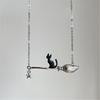 Trendy Cats On Broomstick Pendant Necklace Adjustable Length Neckchain Stylish Choker Accessory for Fashionable Women