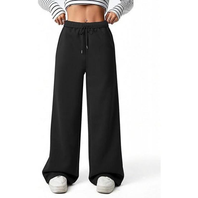 

Women s Wide-Leg High-Waist Drawstring Pants with Pockets - Casual and Lightweight M чёрный