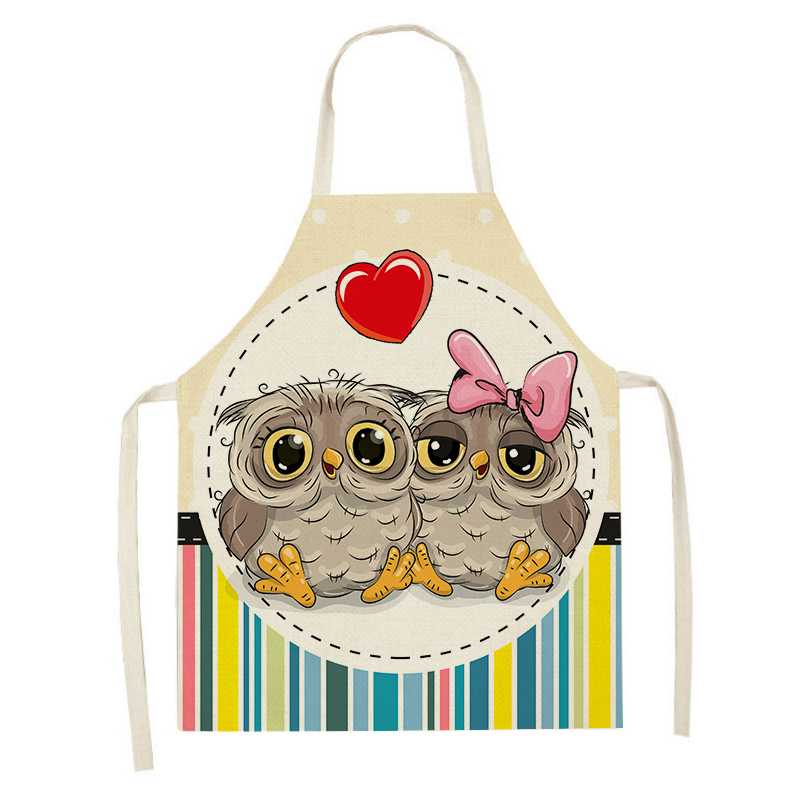 Cartoon Owl Printed Kitchen Apron Antifouling Waterproof Sleeveless Home Cleaning Tools Restaurant Chef Bib Cooking Accessories
