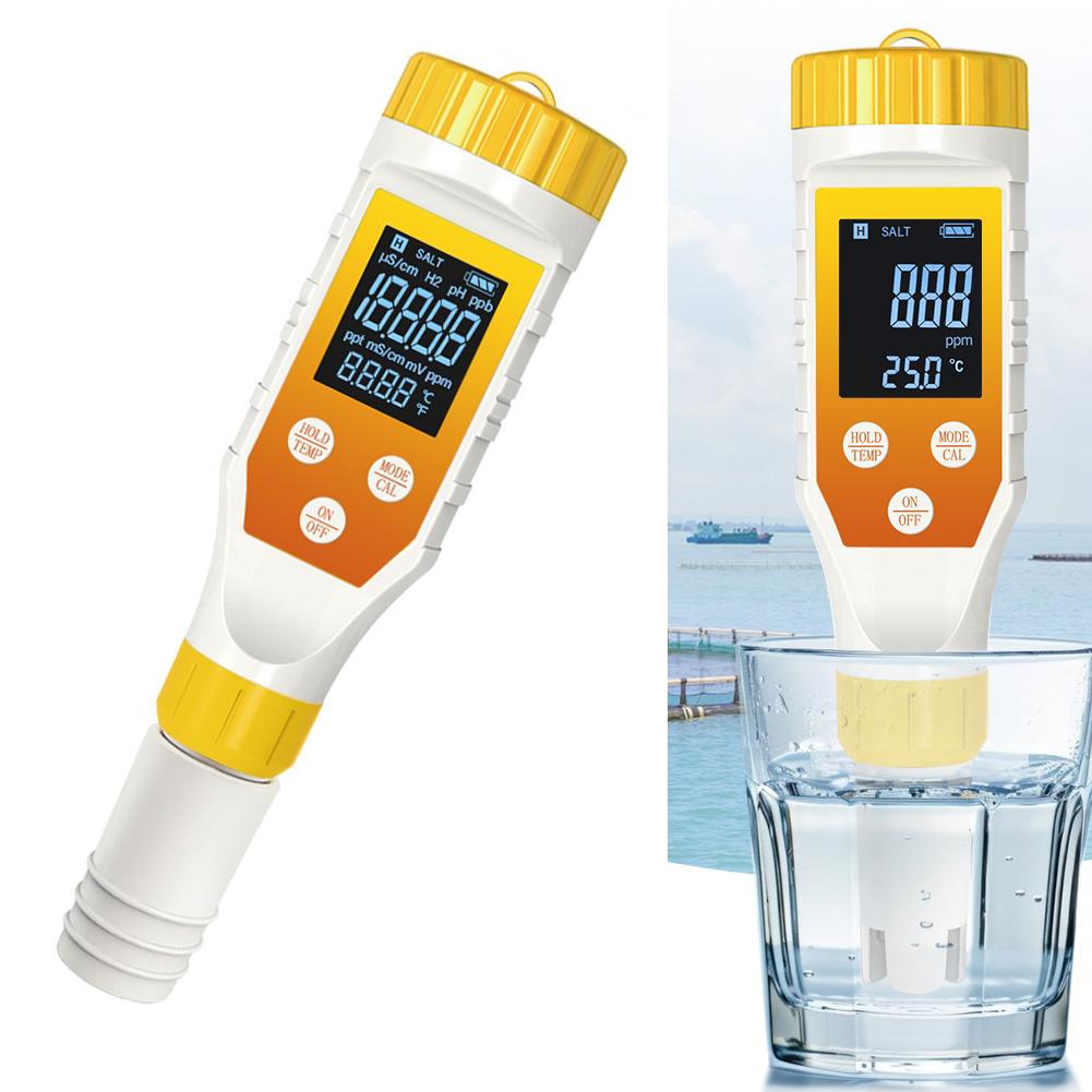 Hydrogen Water Tester 7in1 with Backlit Display for pH Salinity ORP and Temperature Measurement Portable Quality Monitor