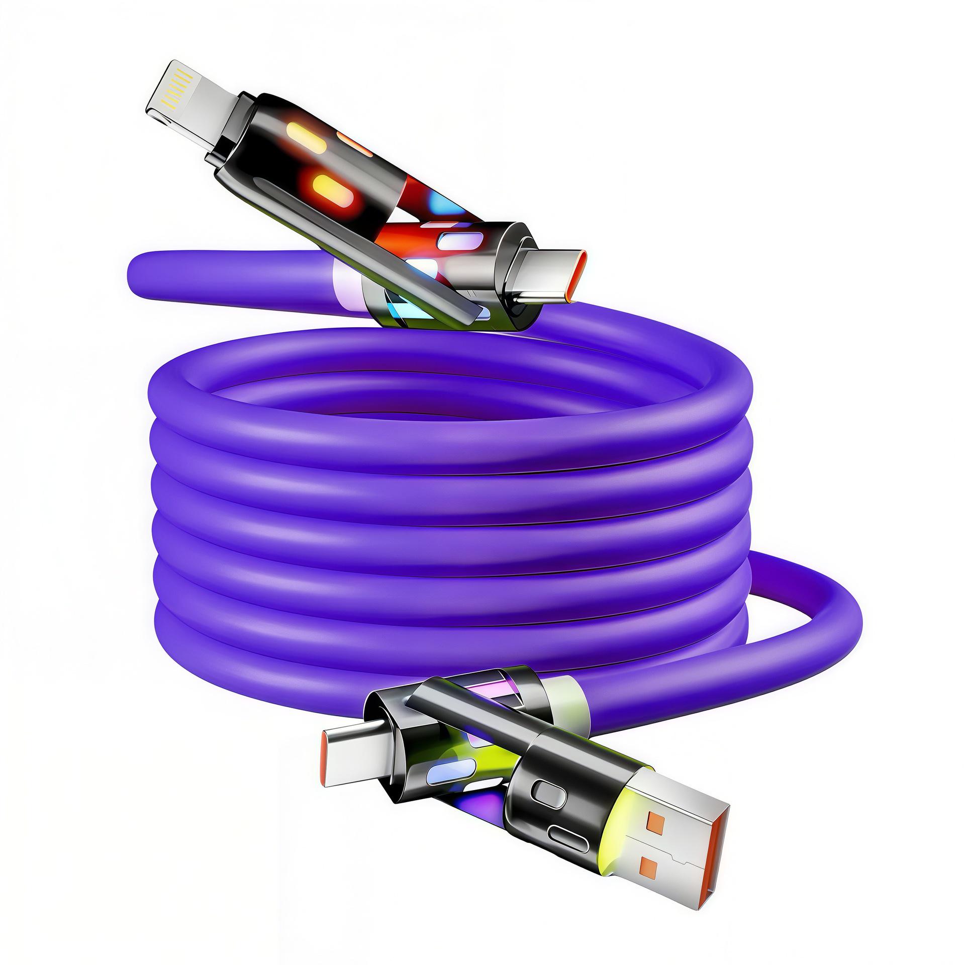 Zinc Alloy Luminous Multi-Head Colorful PD Fast Charge Car Cable: 4-in-1 Design