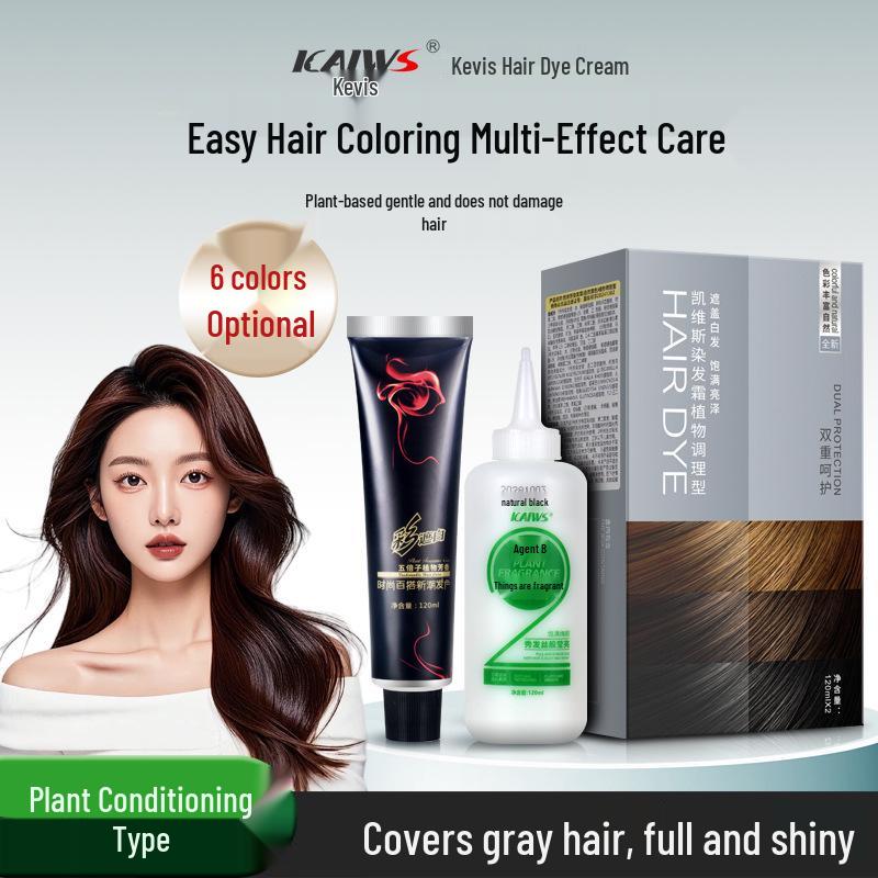Kevis Hnědá Barva na Vlasy v Krémové Formě pro Krytí Šedin, Pro Domácí Použití, Rostlinná Formule