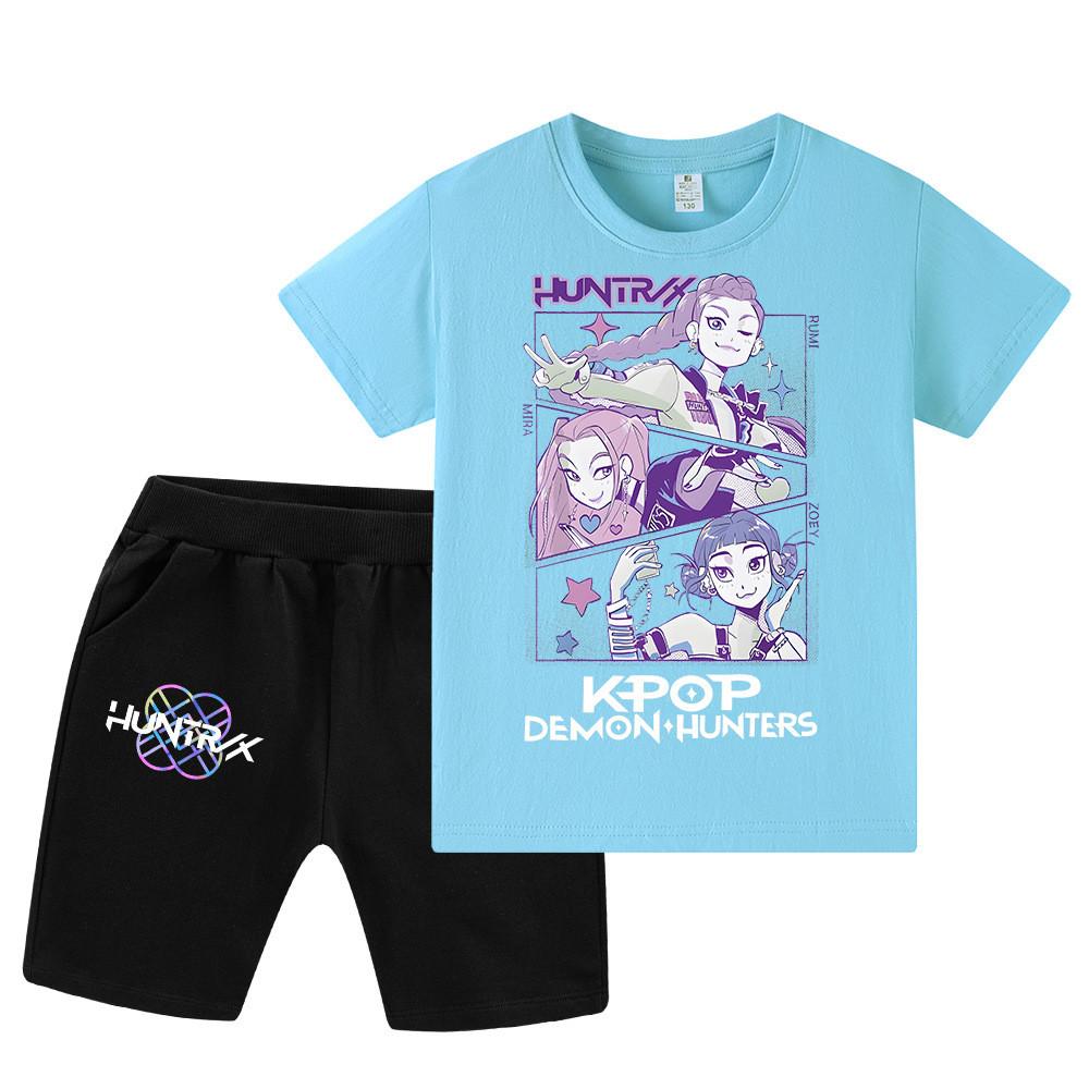 WA1198 Kids Boys Girls Kpop Rumi Zoey Mira Print Short Sleeves T-shirt Shorts Pants Sets