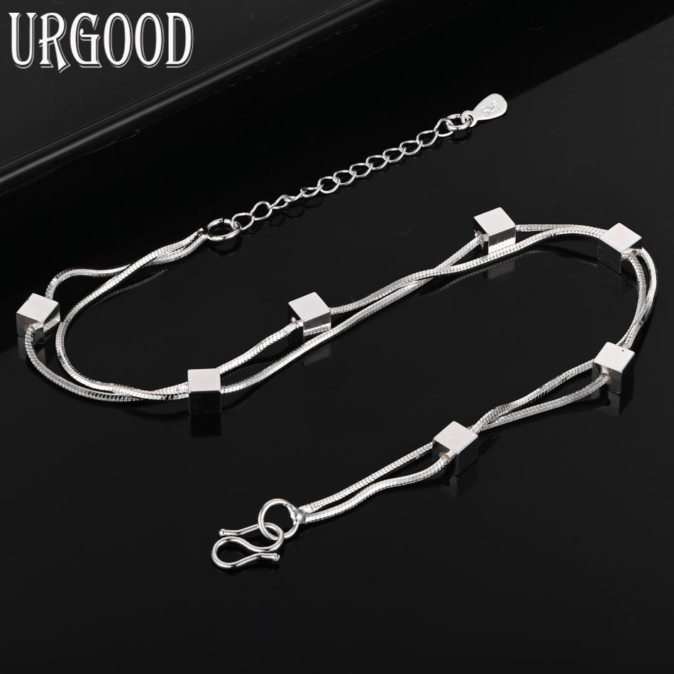 925 Sterling Silver Snake Chain Checkered Bracelet Wedding Jewelry