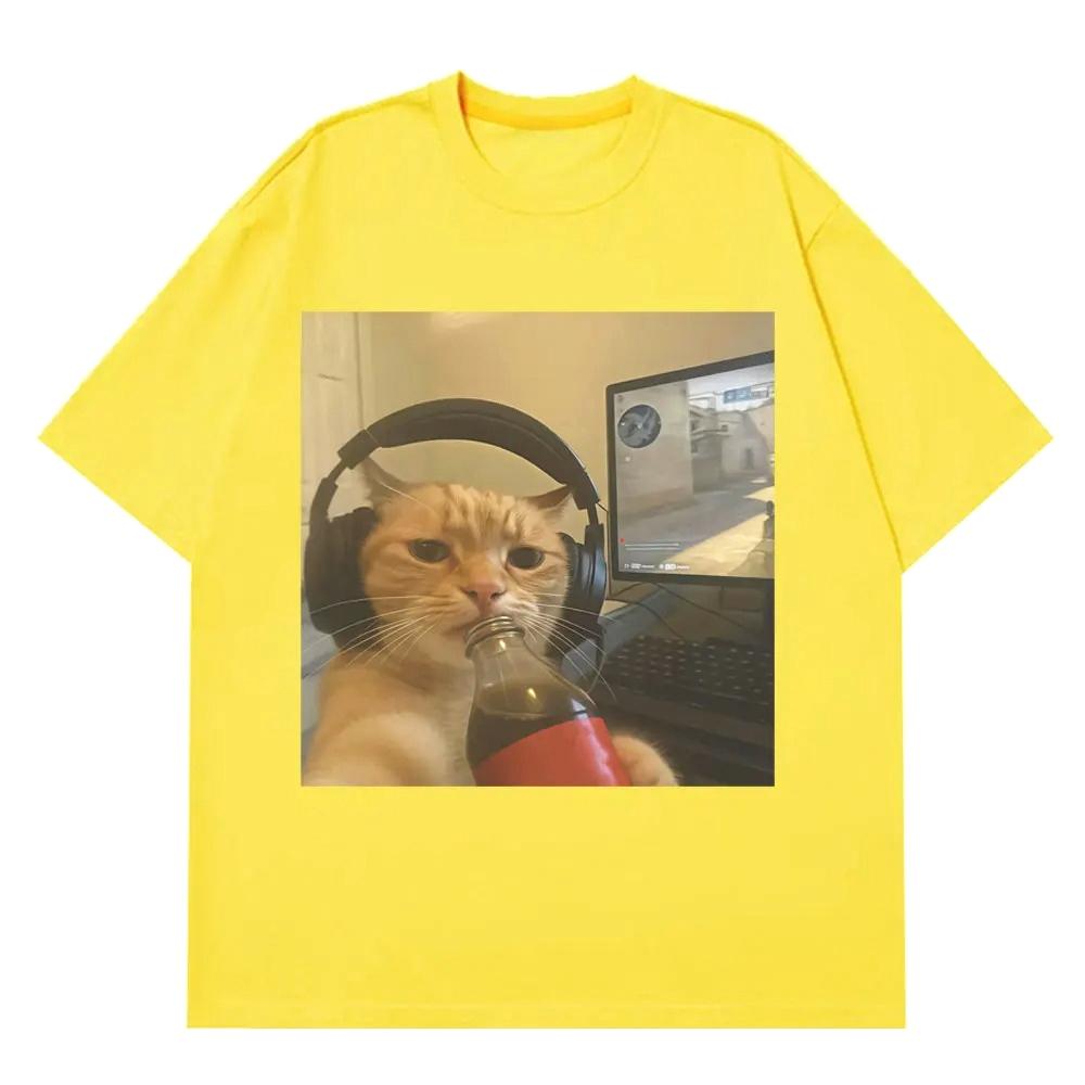 Funny Gamer Cat Meme Printed Tshirt Women Fashion Summer Short Sleeved Casual Harajuku Tshirts Tops Casual Clothing