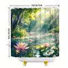 Serene Sunlit Forest Pond Shower Curtain Lotus Flowers Green Foliage Clear Water Polyester Washable with Hooks Bathroom Decor