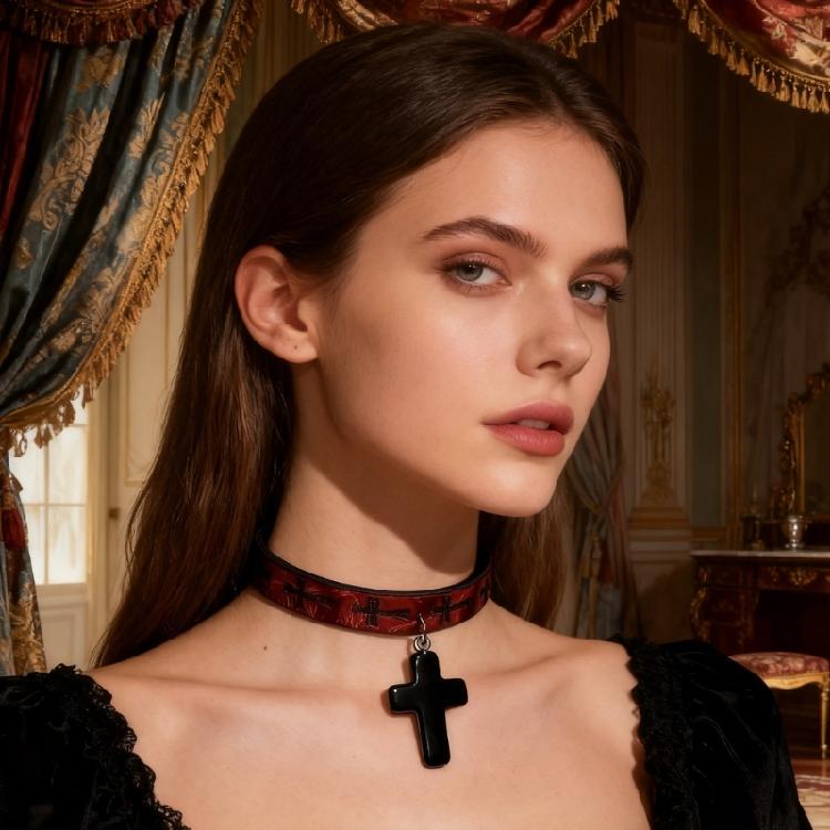 Retro Punk Style Leather Chokers With Crosses Pendant Adjustable Metal Clasp Alternative Jewelry Rocker Metal Leather Chokers