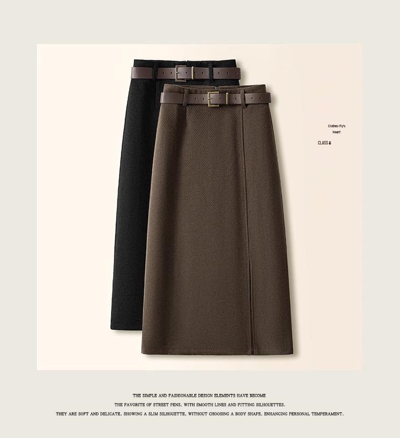 Gray Woolen A-Line Midi Skirt for Women - Autumn/Winter 2024 Stylish Hip Wrap Skirt