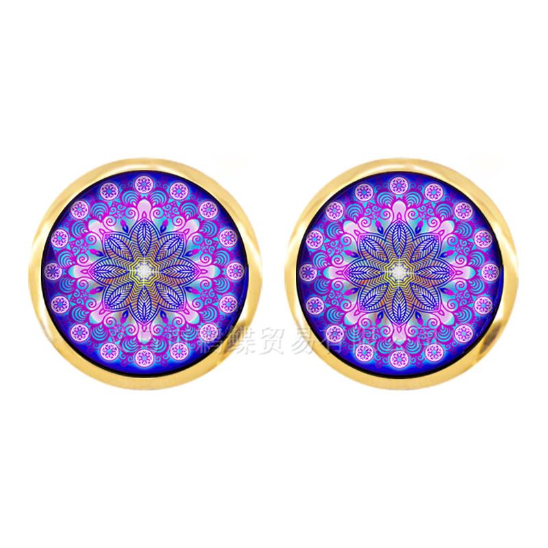 Enamel Mandala Lotus Earrings Henna Yoga Jewelry Stud Earrings For Women Charm Art Picture OM Symbol Buddhism Zen Glass Jewelry
