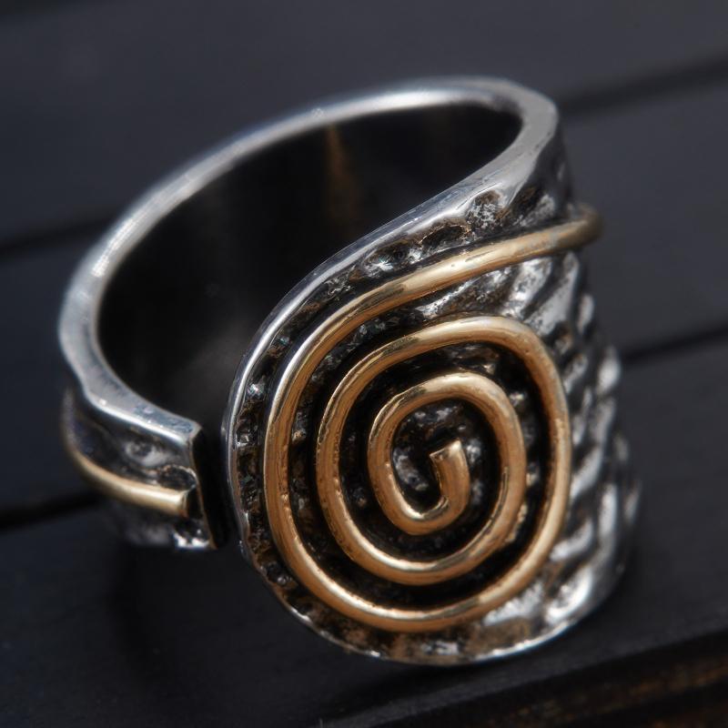 1-piece Vintage Silver Color Pleated Ring, Paired with A Gold Color Line Vortex Ring, Women's Bohemian Accessory Gift