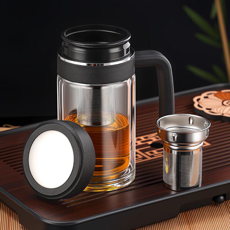 OLOEY Double-Walled Borosilicate Glass Tea Infuser Mug