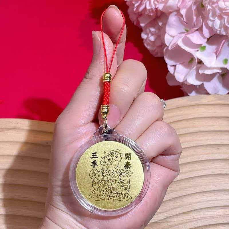2027 Year of the Goat Gold Foil Lucky Pendant Fine Engraved Design Good Fortune Charm for Collectible Gift Jewelry