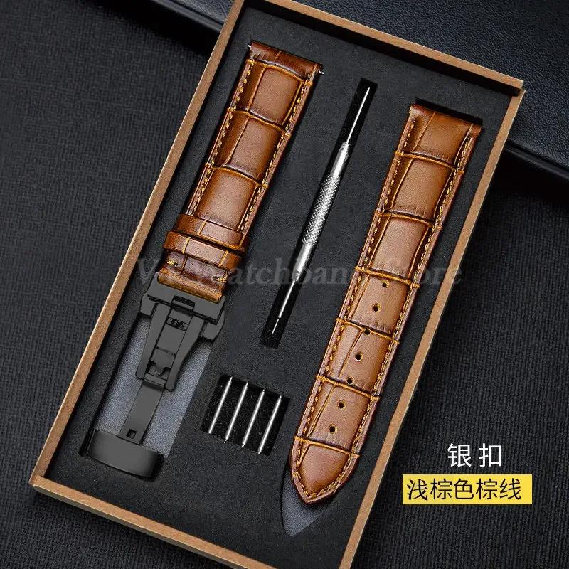 18/19/20/21/22/24mm Genuine Leather Watch Bracelet for Seiko Strap for Casio Steel Butterfly Buckle Slub Pattern Band with Box