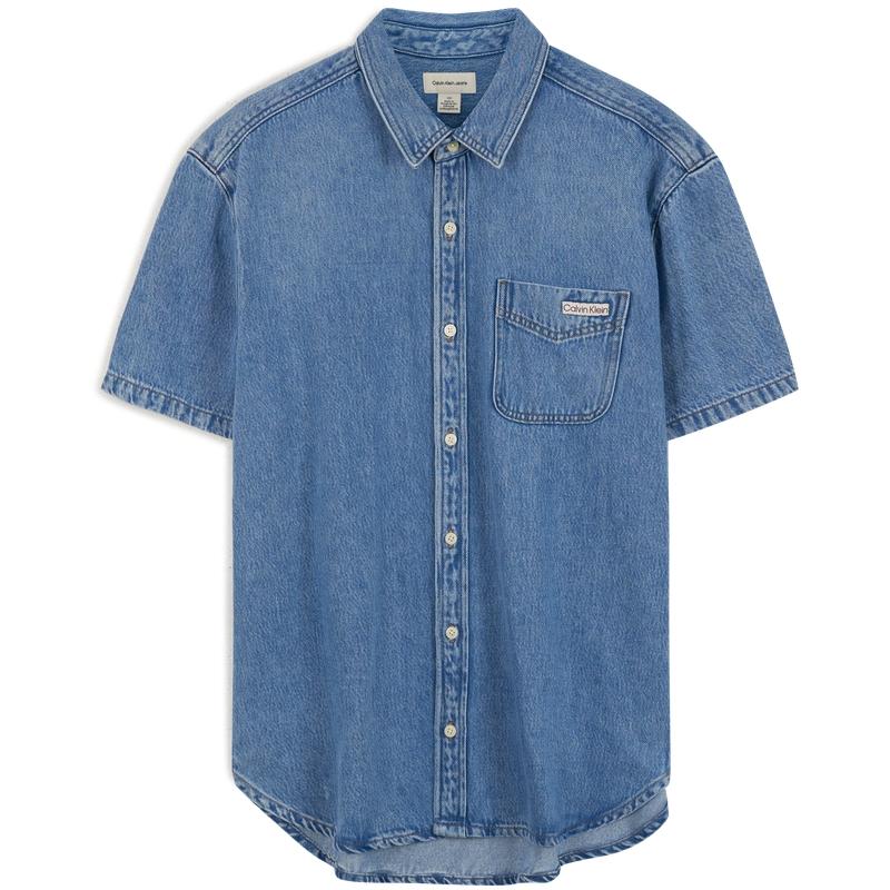 Calvin Klein Minimalist Solid Color Vintage Casual Short Sleeve Shirt Men shirts Light-Blue 4RB944G