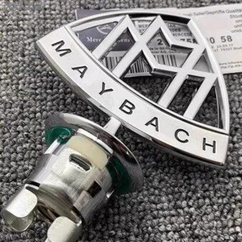 Mercedes-Maybach Emblem Set: S480 Hood Ornament, GLS480 Rear Emblem, S680 Logo, S580 Steering Wheel Badge.