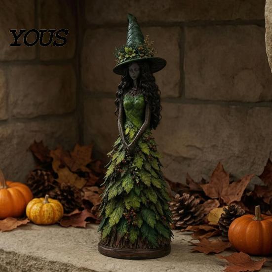 Collectible Witch Statues for Halloween Autumn Figurine, Statue, Fall Tabletop Decor, Shelf Decoration Vintage Sitter Mantel Fireplace Tiered