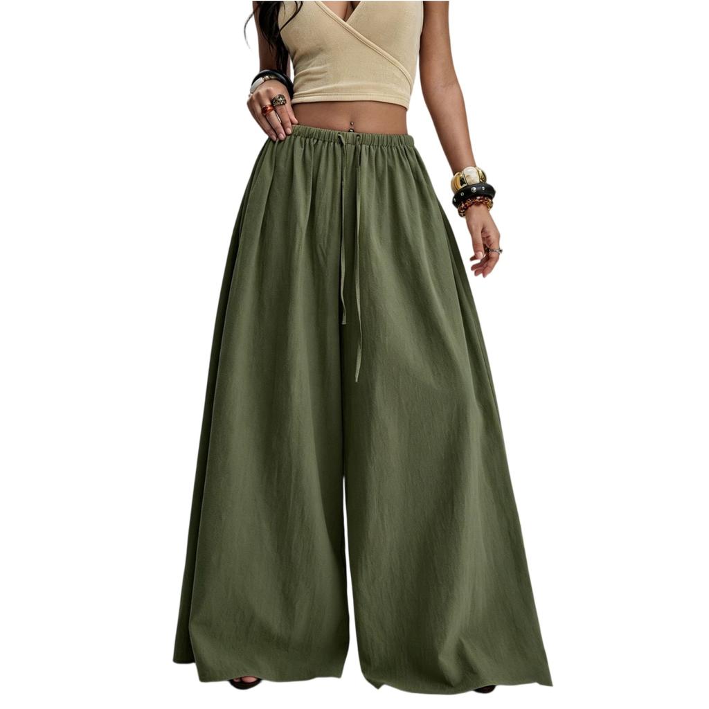 Women Wide Leg Pants Drawstring Waist Casual Loose Fit Trousers Long Pants Comfortable Lightweight Fabric