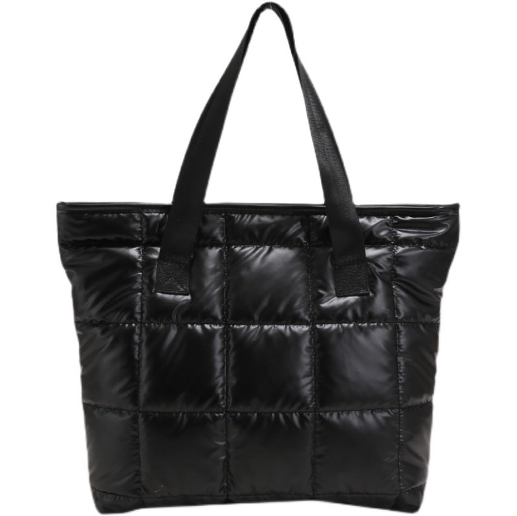 

NICE SELECTION Women s Quilted Shoulder Bag, Lightweight, 2-Way Tote Bag, Waterproof and Water-Repellent, Large Capacity (Black, Regular)