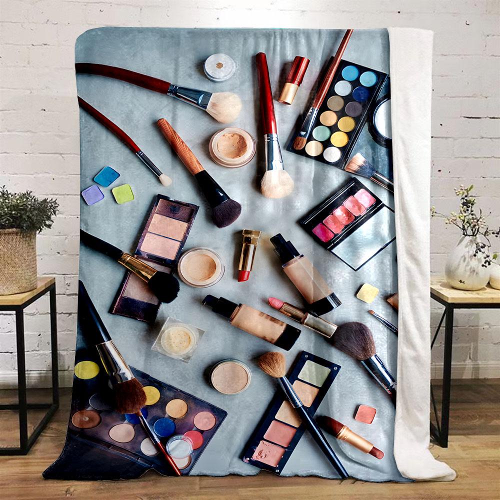 Makeup Products and Brushes Design Patterned flannel blanket perfect for the bedroom living room, sofa, or a little nap