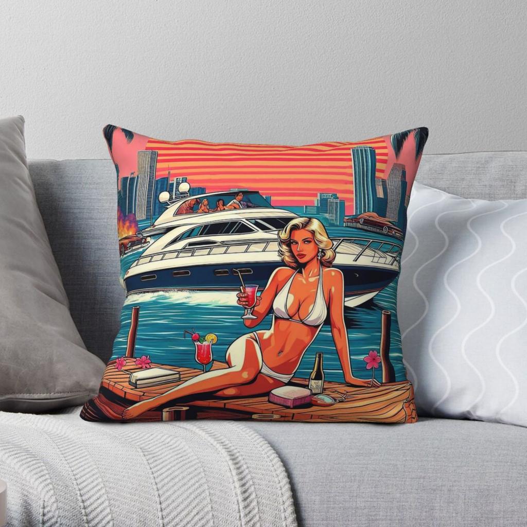 Grand Theft Auto Vice City Square Pillowcase Polyester Linen Velvet Creative Zip Decorative Bed Cushion Cover