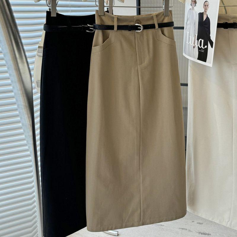 

Lysel Tencel Cotton Straight Skirt Blazer Skirts Skirt Women s Summer High-Grade Split Sheath One-Step Skirt Khaki(High quality Fancy without belt) S