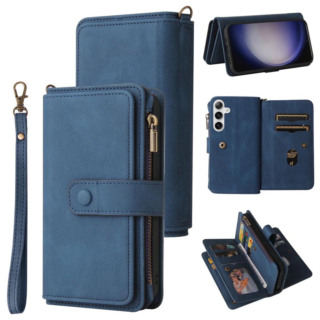 For Samsung Galaxy S24/Galaxy S25 Zipper Wallet Case with 15 Card Slots and Strap Leather Phone Cover