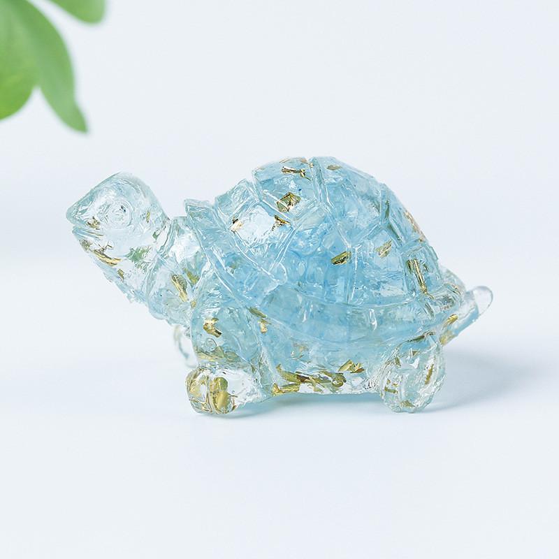 Resin Turtle Aquarium Decor With Natural Crystal Chips For Home Office And Gift