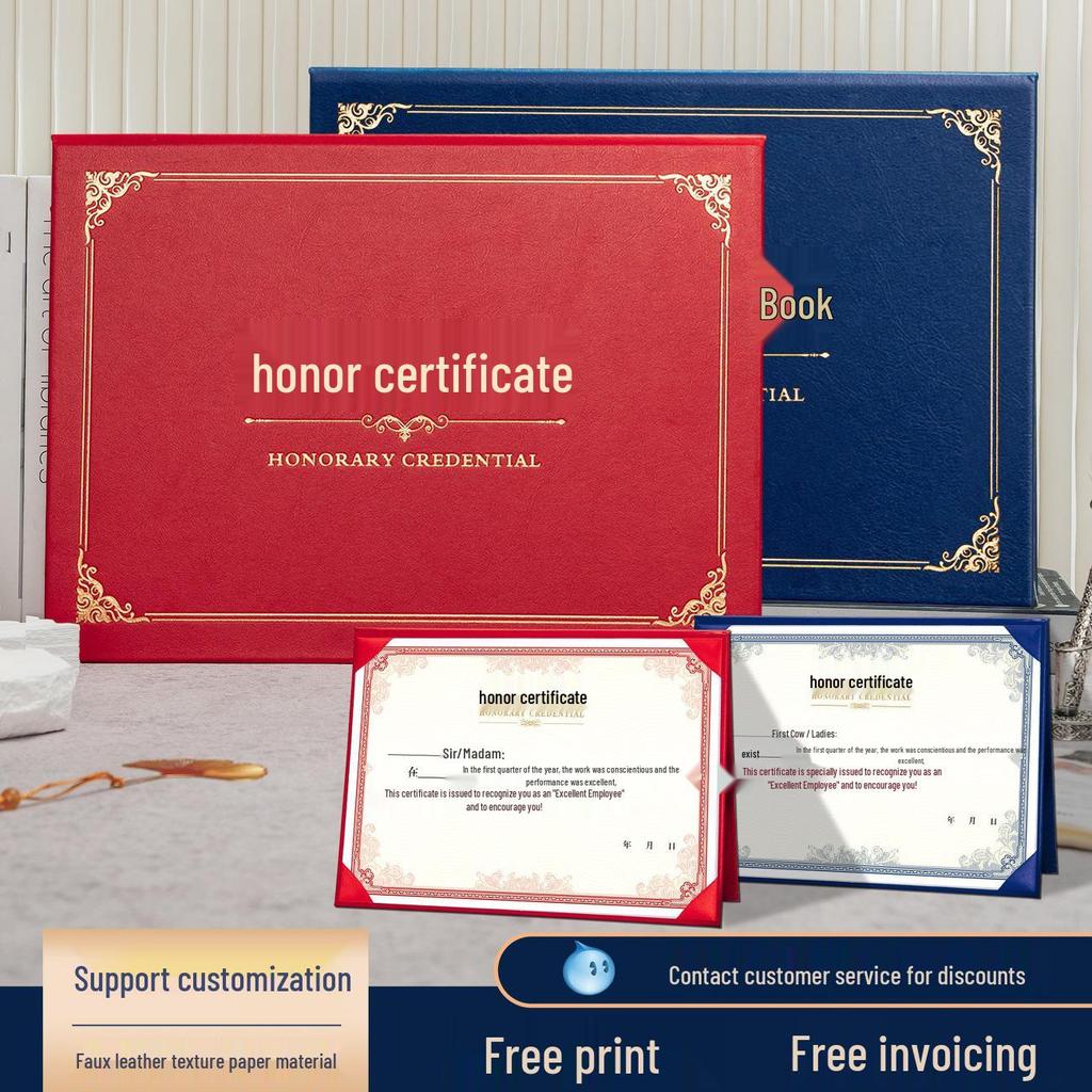 Honor A4 Award Certificate: Leather Cover, Graduation, Appointment, Outstanding Employee Recognition