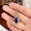 Elegant Water Droplet Shaped Artificial Gemstone Pendant Necklace, Adorned with Zircon and Butterfly, Suitable for Daily Wear and Gift Giving
