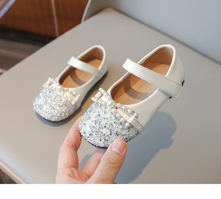 Girls Kids Crystal Rhinestone Soft Sole Princess Leather Fashion Casual Flat Shoes 23 бежевый