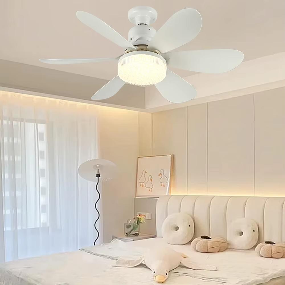 Ventilateur de Plafond E27 Moderne avec Lumière Télécommande Intelligente Sans Fil Mini Plafonnier Domestique pour Cuisine Salle à Manger Chambre Maison