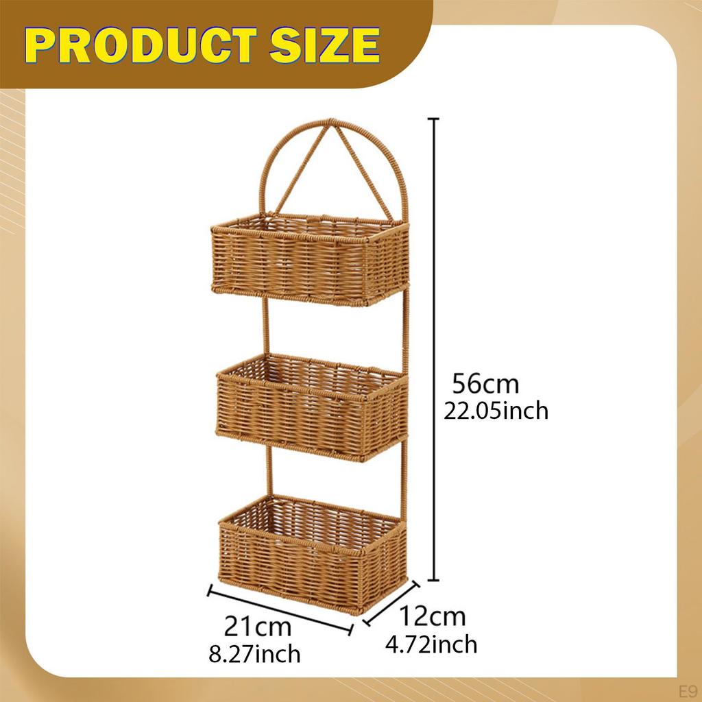 Cesta de Armazenamento Decorativa Feita de Rattan Sintético com Alça, Pendurada Feita à Mão para A