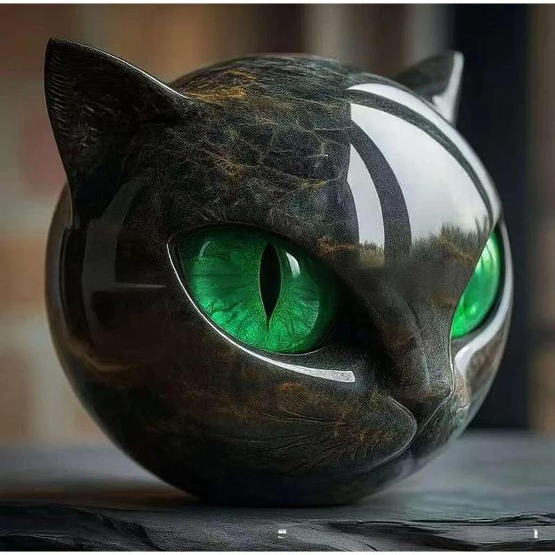 Unique Gift Artwork Amber Eyes Sculpture Hand-carved Cat Stone Sculpture Elegant Home Decor Healing Stone for Cat for Women