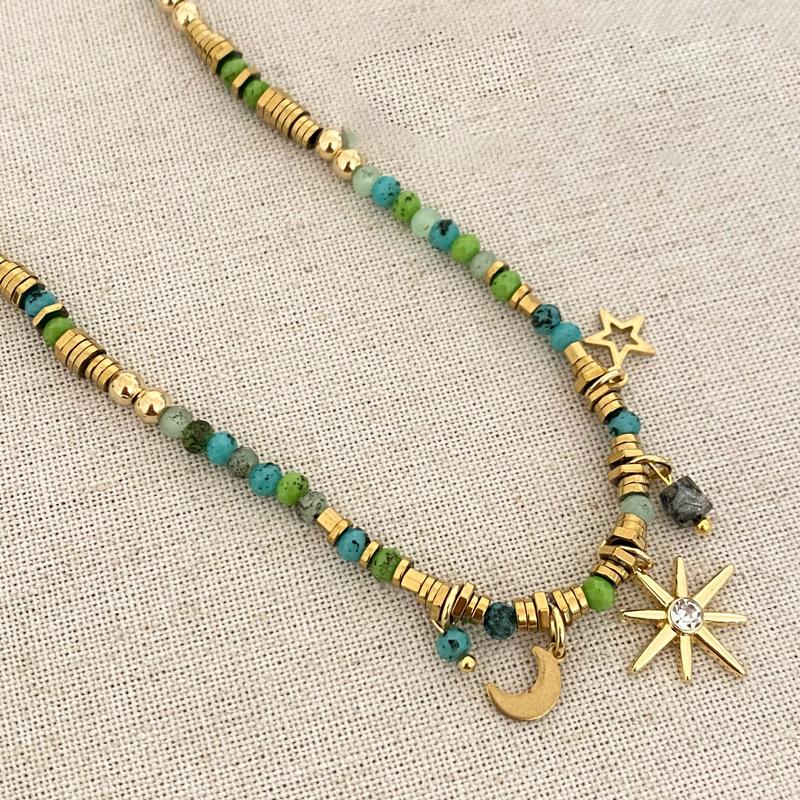 

Титановая сталь, инкрустированная бриллиантами, ожерелье со звездой, луной и солнцем из натурального камня, персонализированная цепочка на ключицу в стиле легкой роскоши, нишевая модная универсальная бижутерия