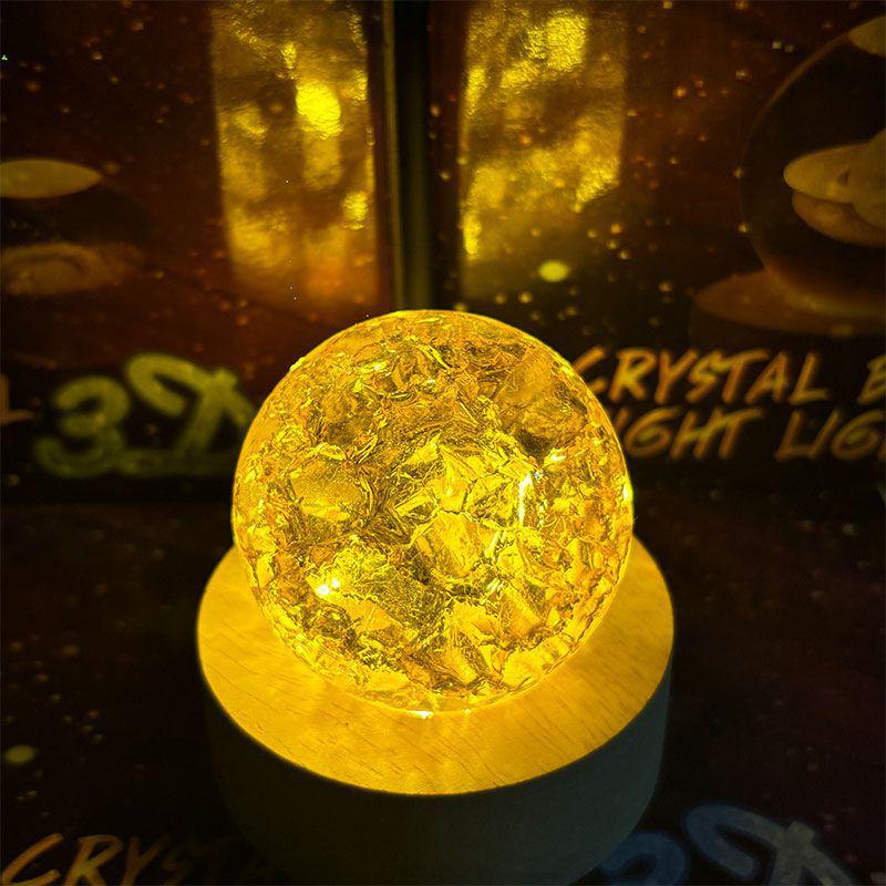 Iridescent Crackle Ball Glass Beads for Decorative Crafts and Water Features 4cm Crystal Ball with Wooden Base