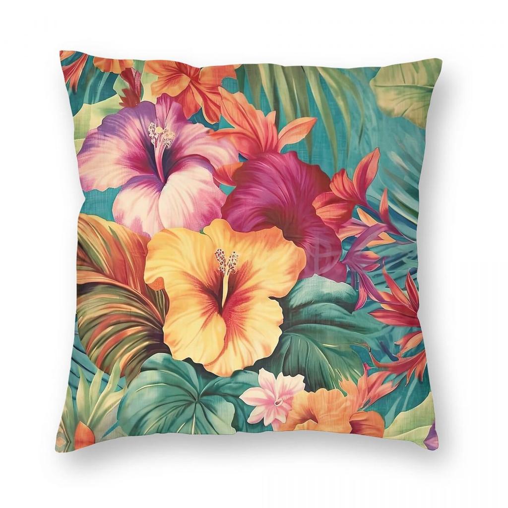 Large Tropical Floral Square Pillowcase Polyester Linen Velvet Printed Zip Decor Pillow Case Car Cushion Cover x