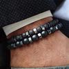 2pcs/set Beaded Bracelet Men 8mm Lava Tiger Eye Stone Bead Charm Men Bracelet Sets Jewelry Gift