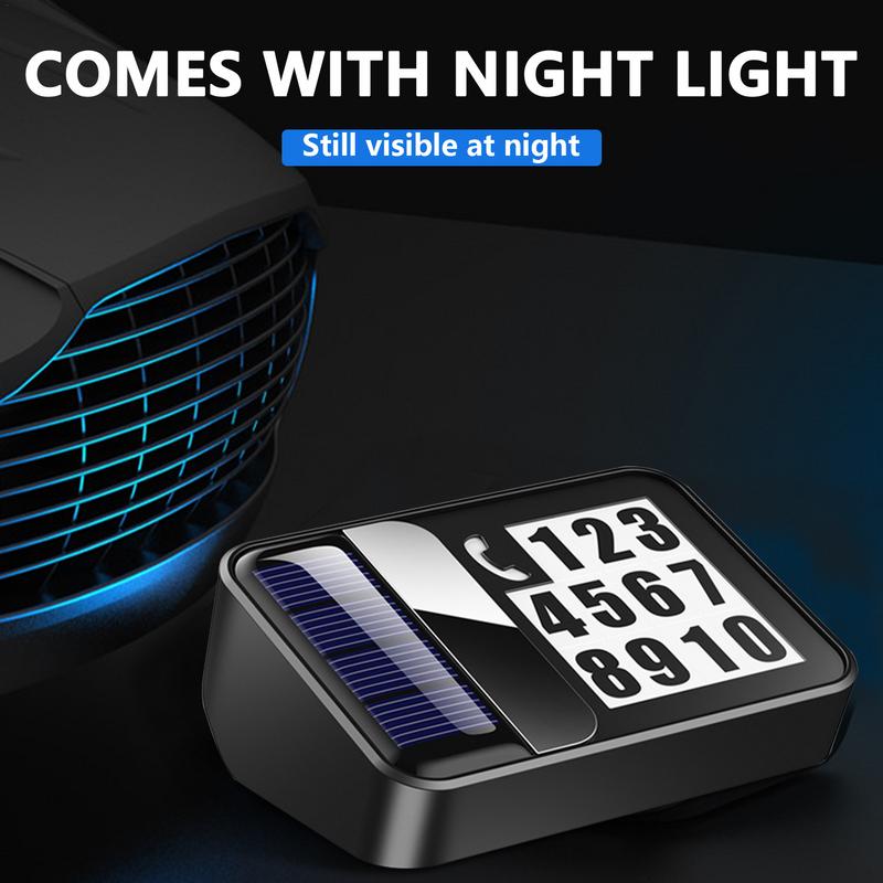 Tabliczka z numerem telefonu do parkowania Cyfrowa karta do tymczasowego parkowania samochodu Ładowanie solarne Elegancka Moda LED Samochodowa Tymczasowa